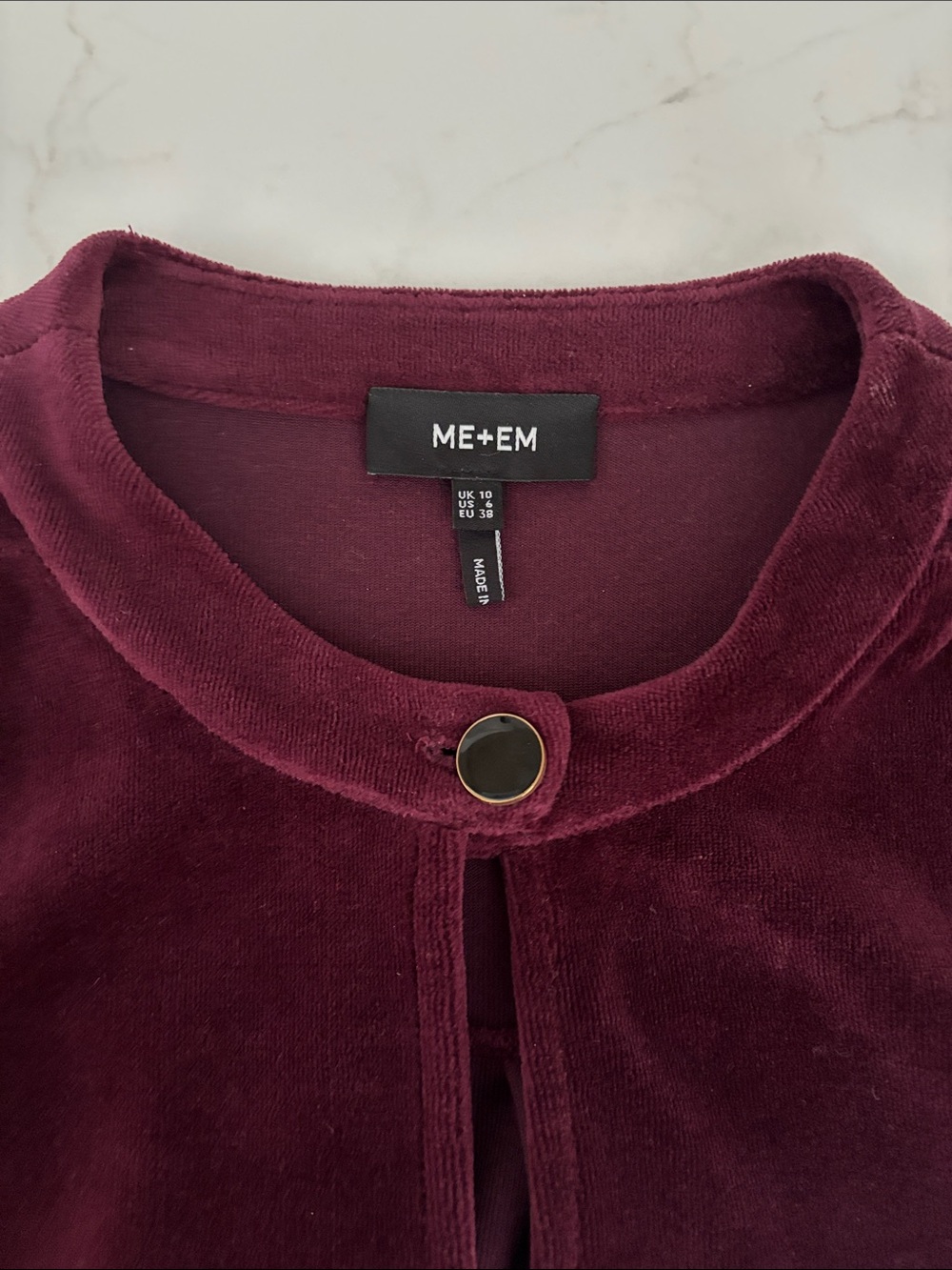 ME+EM Wine Velvet Round-Neck Cardigan